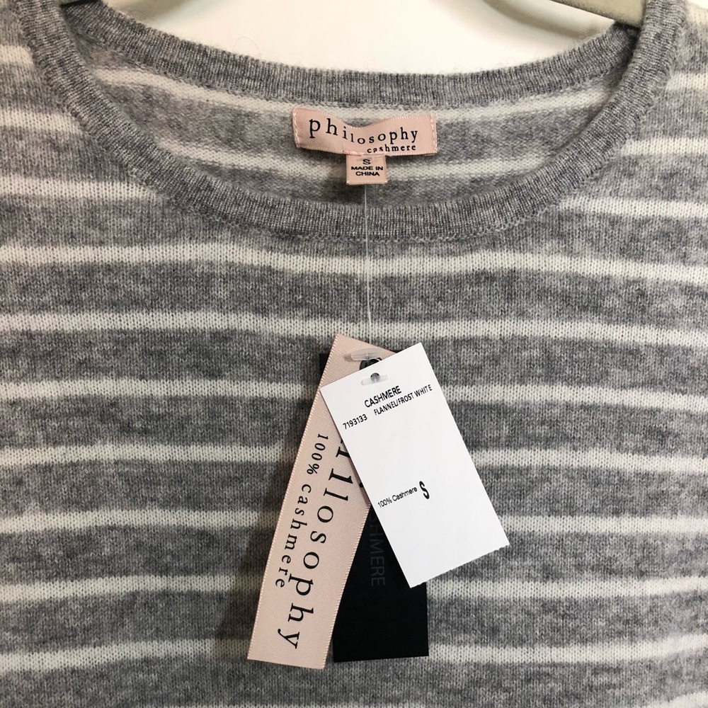 Grey Stripped Philosophy 100% Cashmere Sweater S